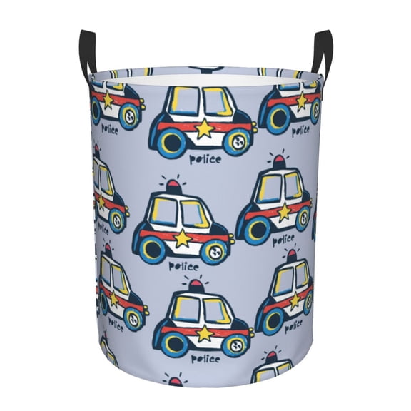 Naloa Police Car Large Laundry Basket Waterproof Round Collapsible Storage bin with Handles for Hamper Kids Room,Toy StorageSmall