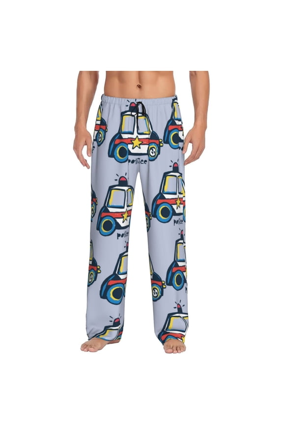 Police Car Pajama Pants Men, PJ Bottoms, Sleep & Lounge Pants-X-Large