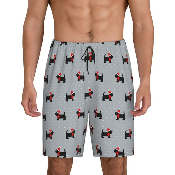 Naloa Polka Dot Christmas Dog Men's Short Pajama Pants, Pj Shorts, Lounge Comfort Shorts-Large
