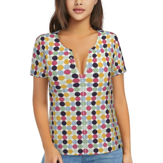 Naloa Polka Dot Print T-Shirts Short Sleeve V Neck Tees for Women Fashion Tops Trendy Lightweight Soft Casual Summer Outfits Clothes