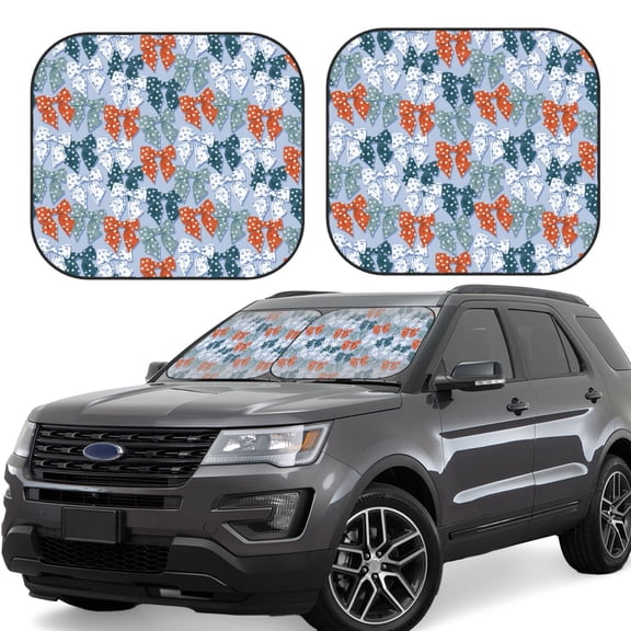 Naloa Polka dot bow Print 2-Piece Windshield Sunshade,Foldable Car Front Window Sun Shades,for Most Sedans SUV Truck-Medium