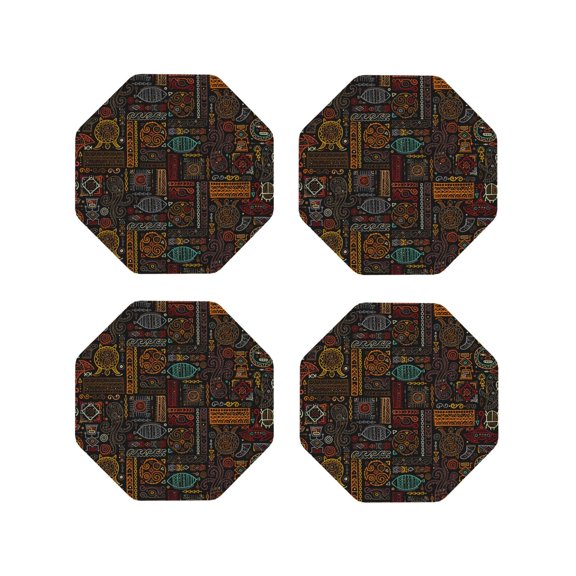 Naloa Polynesian Turtles Leather Coasters for Drinks, Durable Drink Coasters 4 Set for Tabletop Protection, Luxurious Home Décor and Housewarming Gift ( {designName})Octagon