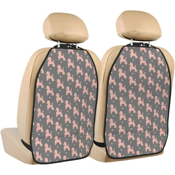 Naloa Poodle Dog 2Pcs Anti-Kick Back Seat Cover Kick Mat, Car Seat Protector with 3 Storage Pockets
