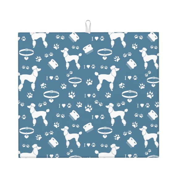 Naloa Poodle Dog Dish Drying Mat for Kitchen Counter, Heat Resistant Drainer Mats, Absorbent Draining Mat,Dish Rack Pad,16"x18"