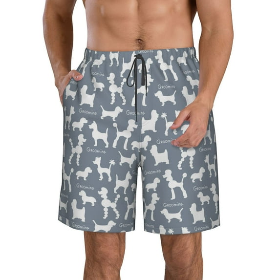 Naloa Poodle Dog Men's Beach Shorts, Surfing shorts, Swim trunks, Quick Dry Swim Trunks for Surfing Beach Fun - Large