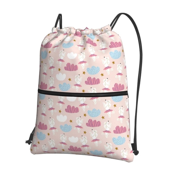 Naloa Poodle In Ballet Skirts Dancing Drawstring Backpack String Bag Cinch Water Resistant for Gym Shopping Sport Yoga