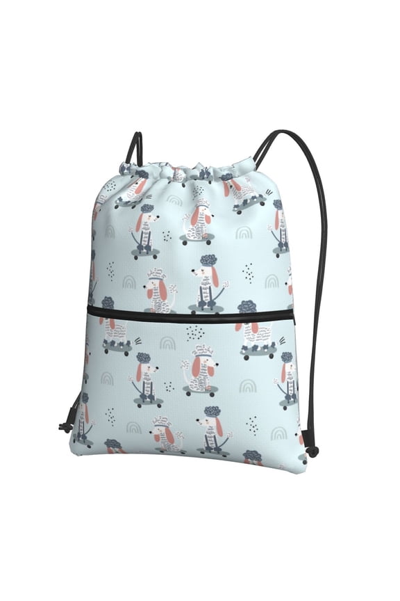 Poodle Playing Skateboard Drawstring Backpack String Bag Cinch Water Resistant for Gym Shopping Sport Yoga