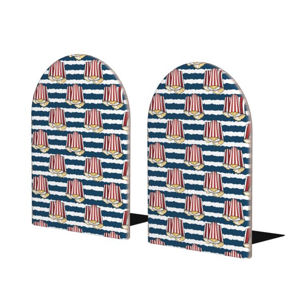 Naloa Popcorn On Blue Lines 2 Pcs Bookend Large Capacity Office Book Ends for Home Office Library School Study Decoration