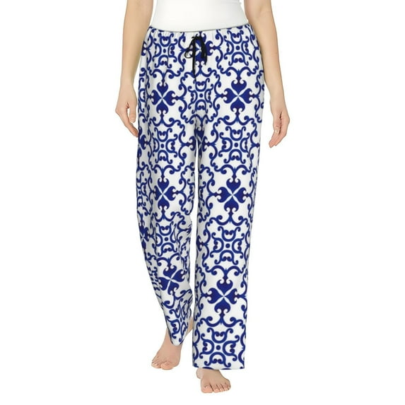 Naloa Porcelain Chinaware Print Women’s Ultra-Soft Comfy Pajama Lounge Pants with Pockets & Drawstring
