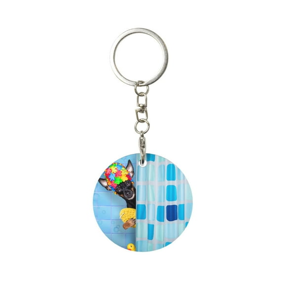 Naloa Prague Ratter Dog in Bathtub Print Round Keychain Keychain Key Ring, Key Tag, Key Chain Bulk for Gift Accessories (Round)