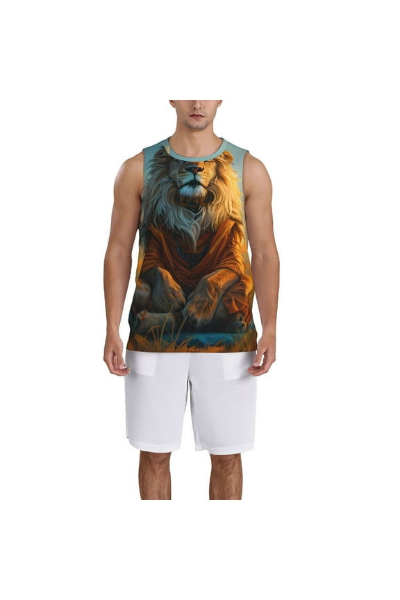 Prairie Meditating Lion Basketball Jersey Reversible Men's Mesh Athletic Sports Shirts Training Practice S-4XLXX-Large