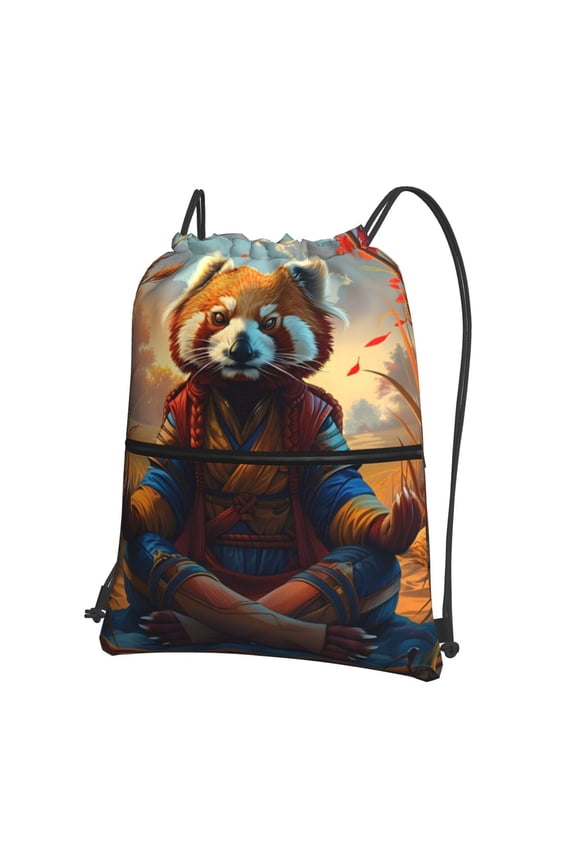Prairie Meditating Raccoon Drawstring Backpack String Bag Cinch Water Resistant for Gym Shopping Sport Yoga