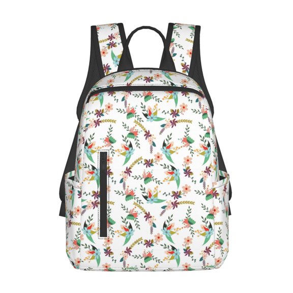 Naloa Pretty Floral With Leaves Print Lightweight DayBackpack Suitable for school, work, shopping, travel, etc.