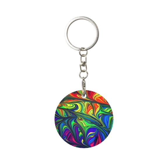 Naloa Pride Rainbow Print Round Keychain Keychain Key Ring, Key Tag, Key Chain Bulk for Gift Accessories (Round)