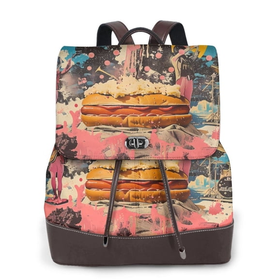 Naloa Psychedelic Band Hotdog Art Print Leather Backpack Purse for Women and Ladies,Shoulder Travel Daypacks Bags,Laptop Backpack for Women