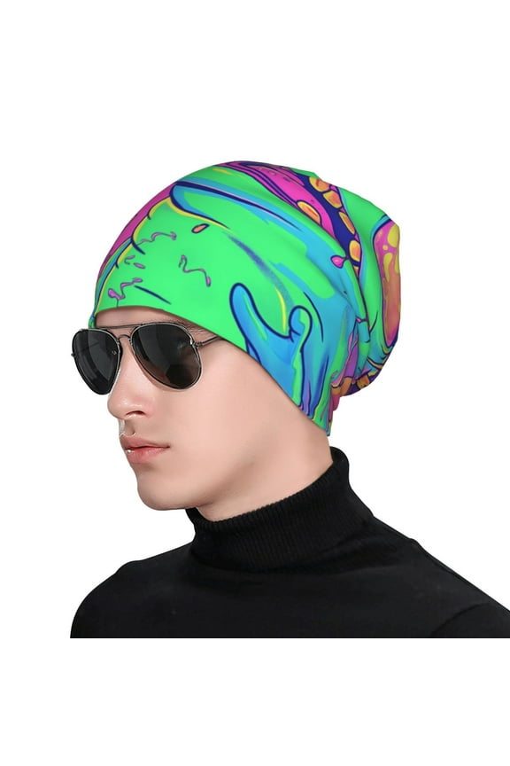 Psychedelic Cartoon Frog Soft Beanie Hat, Knit Beanie Daily Beanie in Fine Knit for Women Men Winter Travel, Outdoor