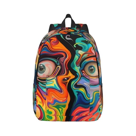 Naloa Psychedelic Faces Colorful Canvas Backpack for Men Women Rucksack Casual Travel Daypack College Tote Satchel Bookbag for Teens-Small