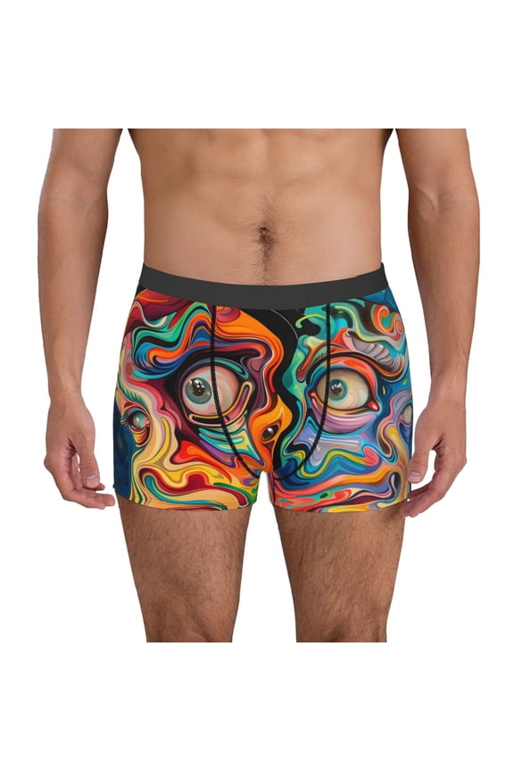 Psychedelic Faces Colorful Mens Underwear - Boxers for Men, Mens Boxer Briefs, Classic Briefs for Men-XX-Large
