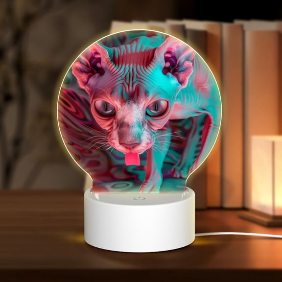 Naloa Psychedelic Hairless Cat Acrylic LED Night Light Custom LED Lights Personalized Nightlight Customized Gifts for Family Couples Friends