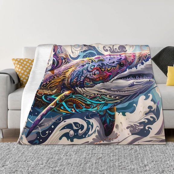 Naloa Psychedelic Shark Artwork Flannel Fleece Throw Blanket for Bed Couch, Thick Blanket - All Seasons Suitable for Women, Men and Kids-60"x50"