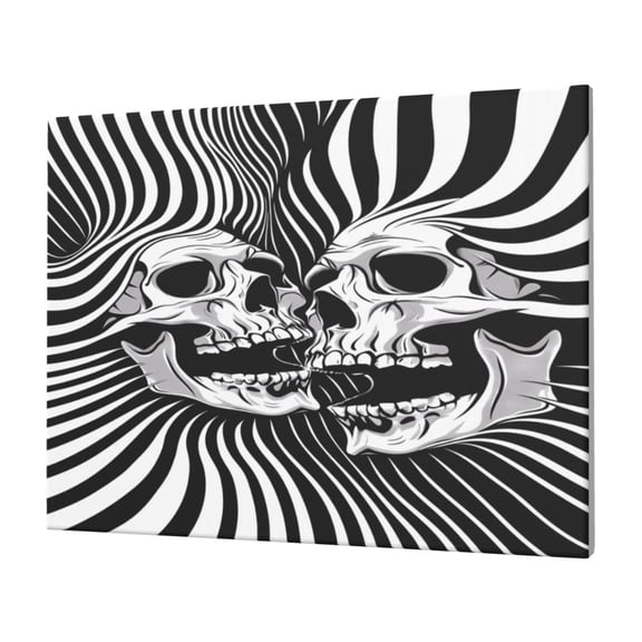 Naloa Psychedelic Skull Illusion Art Print Canvas Picture,Wall Pictures, Modern Decorative Poster,Art Prints for Bedroom, Toilet, 40 x 30 cm, Built-in Wooden Frame