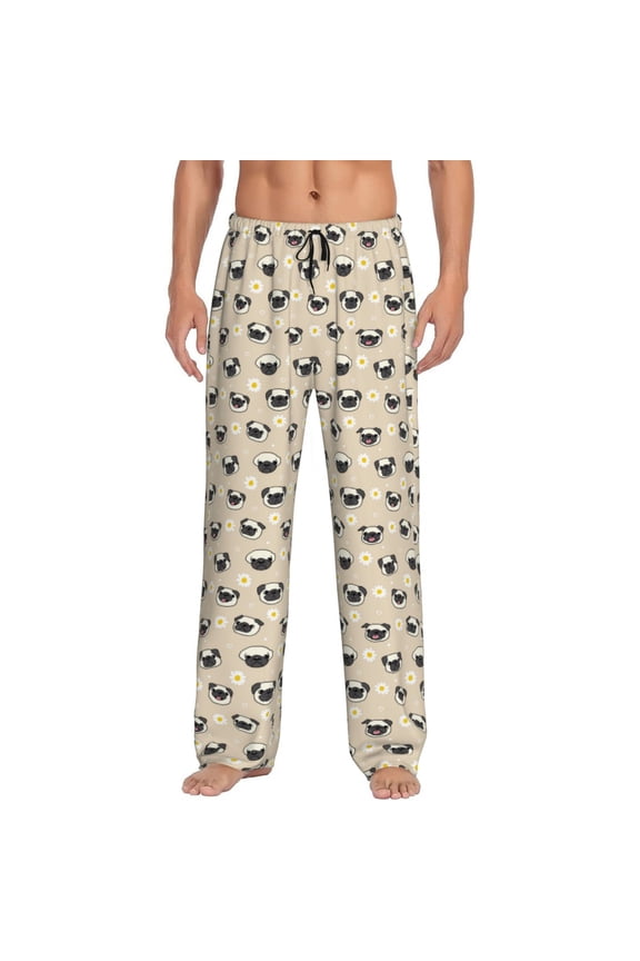 Pug Dog Face Pajama Pants Men, PJ Bottoms, Sleep & Lounge Pants-XX-Large