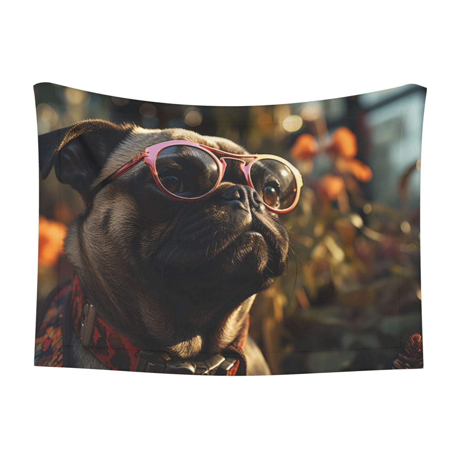 Naloa Pug Wearing Sunglasses Flowers Dog Blanket, 3 Sizes Cat Blanket for Indoor Cats Large Medium Small Dog Gifts-Large