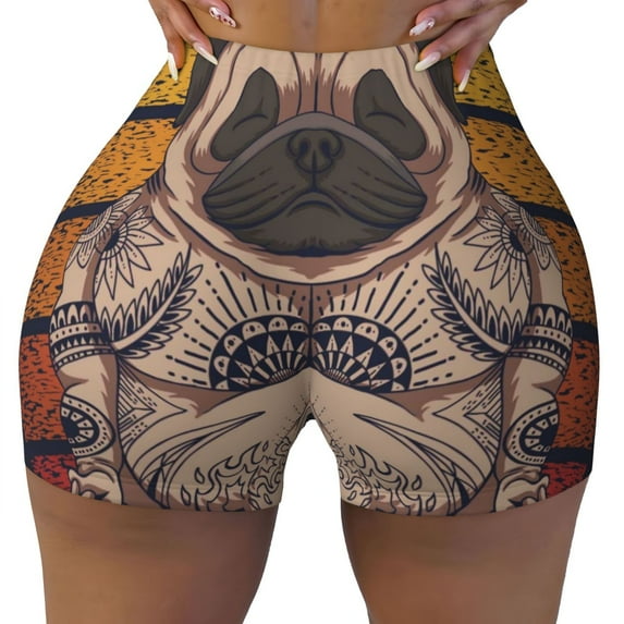 Naloa Pug dog Yoga Biker Shorts for Women Seamless Scrunch Short Women’s Yoga Shorts for Gym Running Sport Shorts - Small