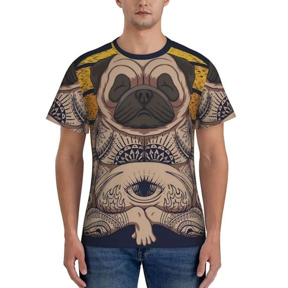 Naloa Pug dog Yoga Men's T-Shirt Sport T-shirt Men's Basic Tee Casual Men's Shirt, Round Neck, Short Sleeves -