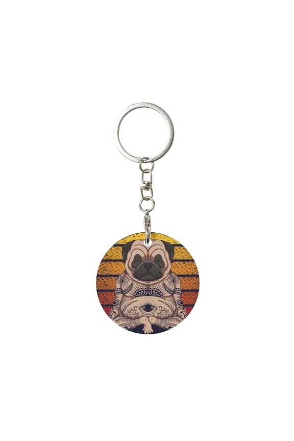 Pug dog Yoga Print Round Keychain Keychain Key Ring, Key Tag, Key Chain Bulk for Gift Accessories (Round)