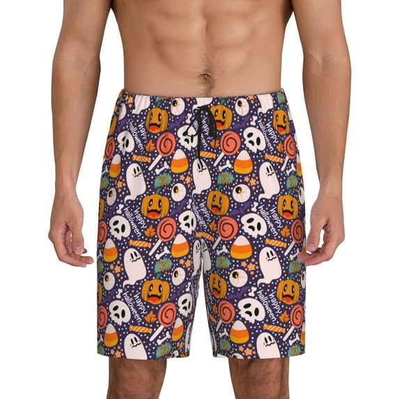 Naloa Pumpkin And Flying Bat1 Men's Short Pajama Pants, Pj Shorts, Lounge Comfort Shorts-X-Large