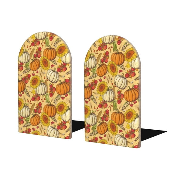 Naloa Pumpkin And Sunflower Wood Non-Skid Bookend for Shelves,Book Ends for Heavy Books, Book Stand for CDs,1 Pair
