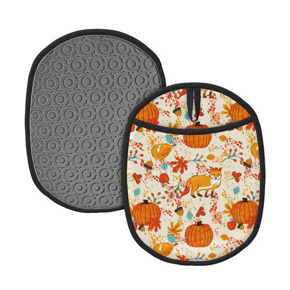 Naloa Pumpkin Fall Pears Silicone Pot Holders, Oven Mitts Heat Resistant Hot Pads, Non Slip Pot Holder for Kitchen Baking and Cooking 9.4 x 7.5 Inches