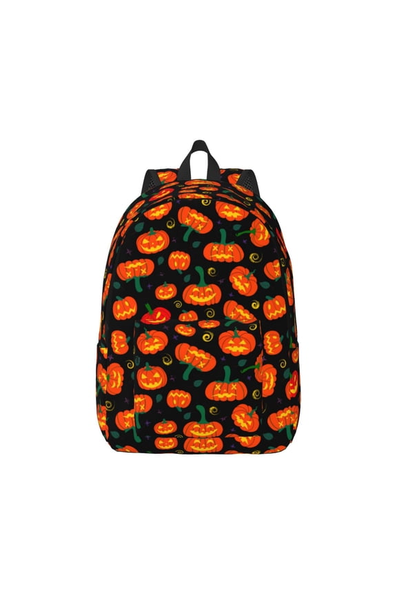 Pumpkin Fallen Leaves Canvas Backpack for Men Women Rucksack Casual Travel Daypack College Tote Satchel Bookbag for Teens-Medium