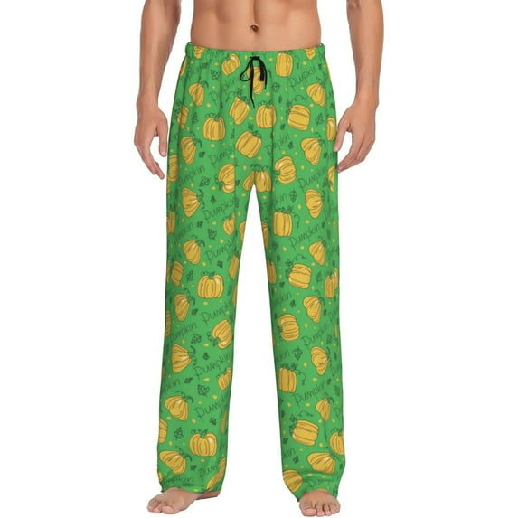Naloa Pumpkin Leaves Pajama Pants Men, PJ Bottoms, Sleep & Lounge Pants-Medium
