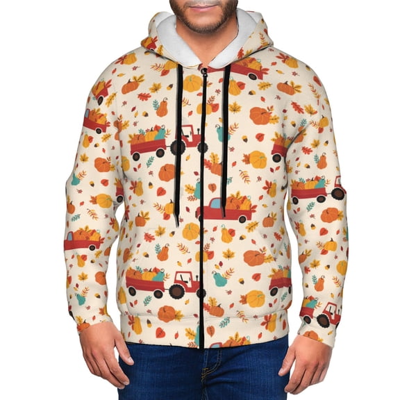 Naloa Pumpkins On Red Car And Tractor Men’s Hoodies, Zip up Hoodie, Sweatshirts,Hoodies for Men Sizes S-3XL-Medium
