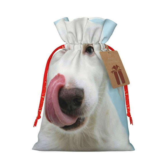 Naloa Puppy Licks Nose Drawstring Christmas Bags, 3D Xmas Gift Bags, Christmas Wrapping Bags, Xmas Goodie Bags, Treat Pouch Bags, Party Favor Bags-Medium