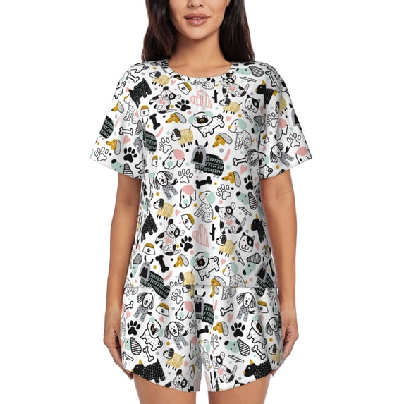 Naloa Puppy Women's Short-Sleeved Pajama Set, Loungewear, Summer pajamas, Breathable Cozy - 3X-Large
