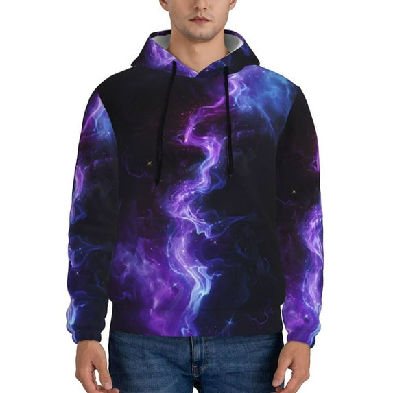 Naloa Purple And Blue Nebula Men's Casual Hooded Collar Drawstring Hoodies Pullover Sweatshirts Casual Long Sleeve Shirts-X-Large