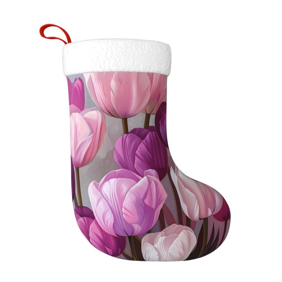 Naloa Purple And Pink Tulip Bouquet Christmas Stockings Decorations, Xmas Ornaments, DIY Personalized Farmhouse Decor for Home Family Party Tree