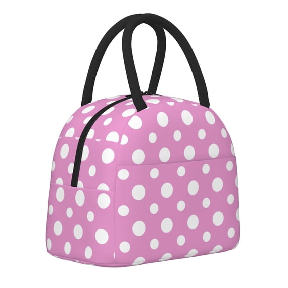 Naloa Purple And White Polka Dot Print Lunch Bag for Women Men,Insulated Lunch Box for Adult,Reusable Lunch Tote Bag for Work, Picnic or Travel