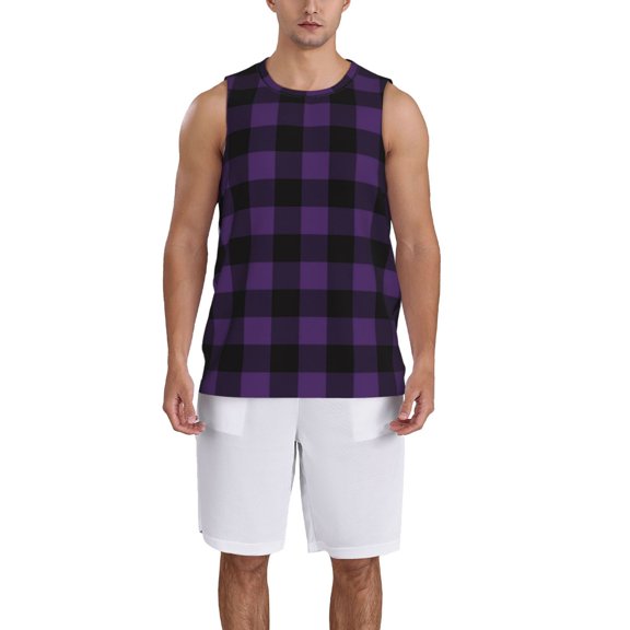 Naloa Purple Black Plaid Basketball Jersey Reversible Men's Mesh Athletic Sports Shirts Training Practice S-4XLLarge
