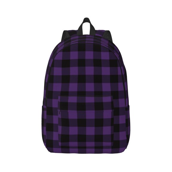 Naloa Purple Black Plaid Canvas Backpack for Men Women Rucksack Casual Travel Daypack College Tote Satchel Bookbag for Teens-Medium