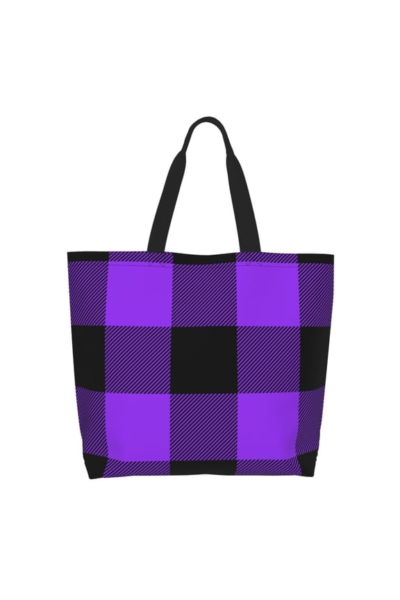 Purple Buffalo Plaid Tote Bag for Women Large Capacity Shoulder Bag for College Work Travel Shopping