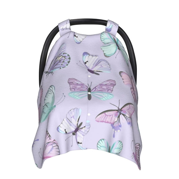 Naloa Purple Butterfly Baby Car Seat Cover, Breathable Baby Carrier Cover, Multiuse Baby Carrier Cover & Nursing Breastfeeding Cover