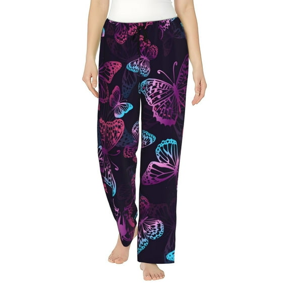 Naloa Purple Butterfly Print Women’s Ultra-Soft Comfy Pajama Lounge Pants with Pockets & Drawstring