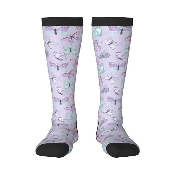 Naloa Purple Butterfly Thigh High Socks Extra Long Stretchy Sock Women Over Knee High Opaque Stocking Daily Wear