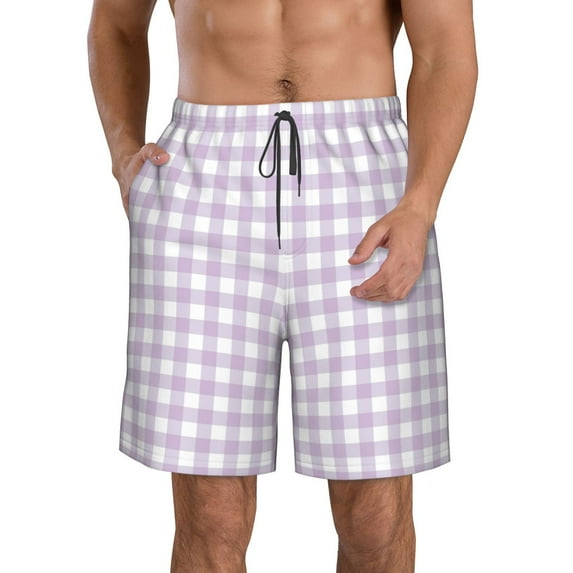 Naloa Purple Checkboard Men's Beach Shorts, Surfing shorts, Swim trunks, Quick Dry Swim Trunks for Surfing Beach Fun - X-Large