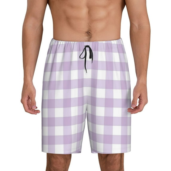 Naloa Purple Checkboard Men's Short Pajama Pants, Lounge Comfort Shorts with Elasticized Waistband and Side Pockets - Small