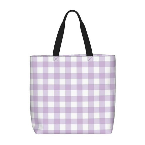 Naloa Purple Checkboard Tote Bag for Women, Foldable Tote Bag With Zipper, Large Shoulder Bag, Top Handle Handbag for Travel, Work, Shopping